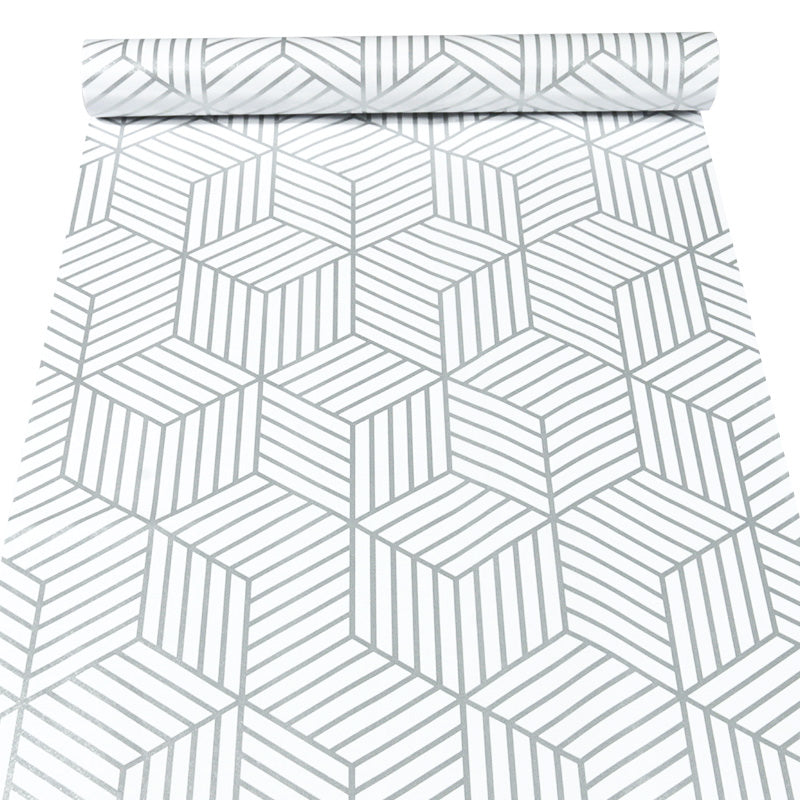 Silver / White Geometric Wallpaper