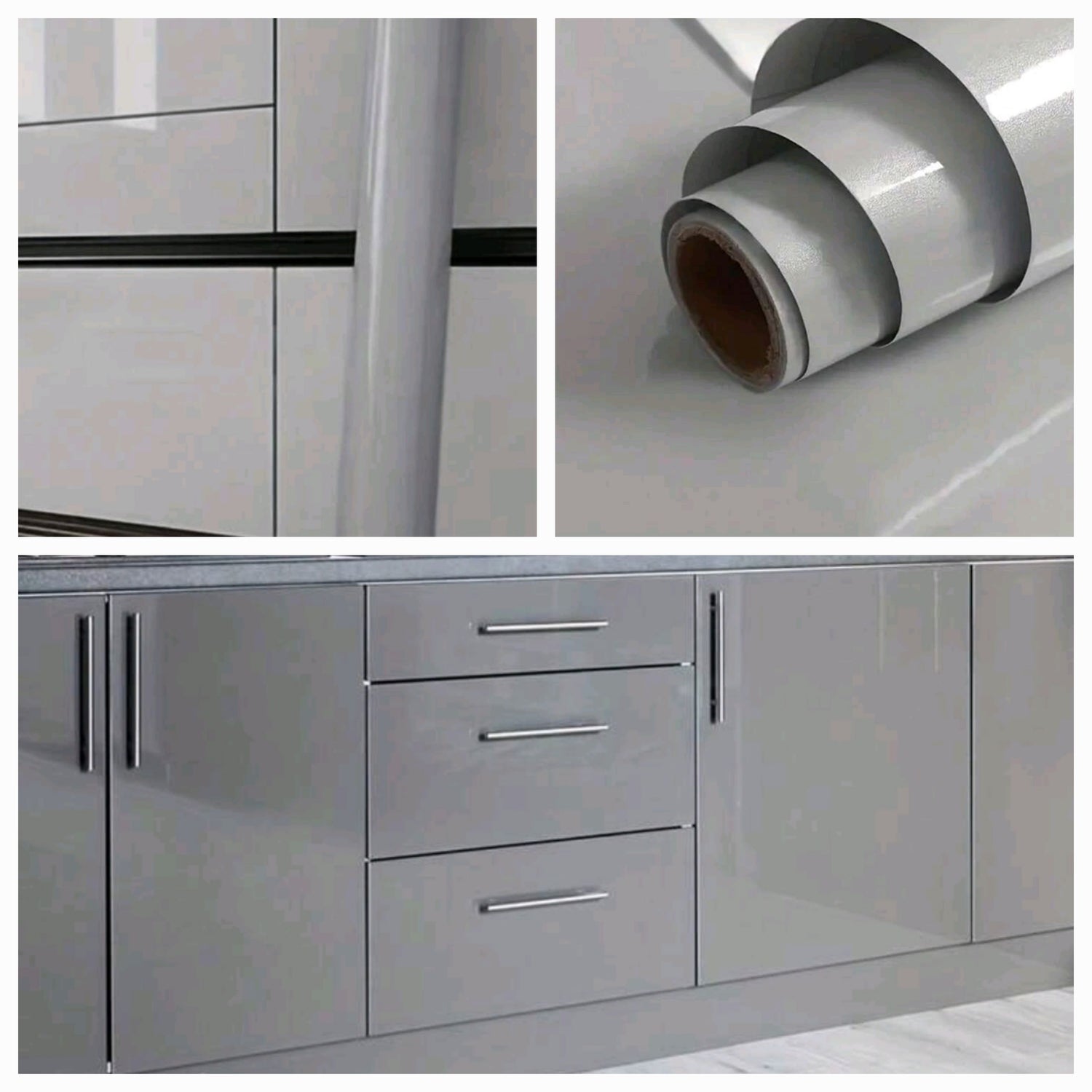 Grey Gloss Cabinet Wrap Oil & Water Resistant