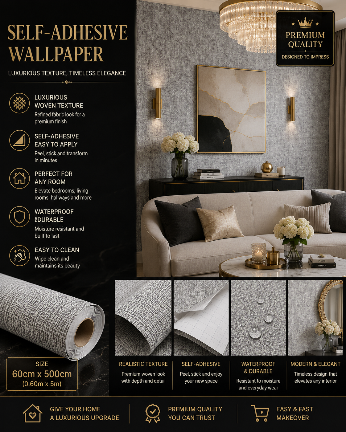 Grey Woven Texture Hotel Grade Wallpaper