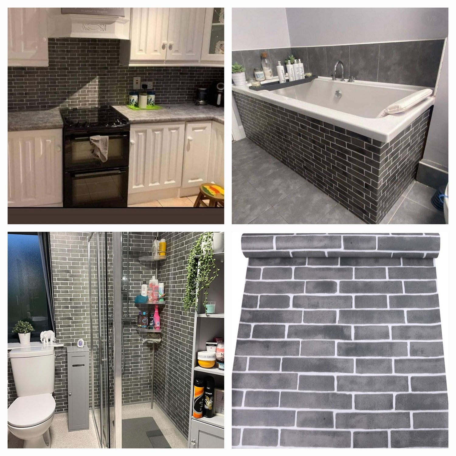 Grey Tile Brick Self-Adhesive Roll