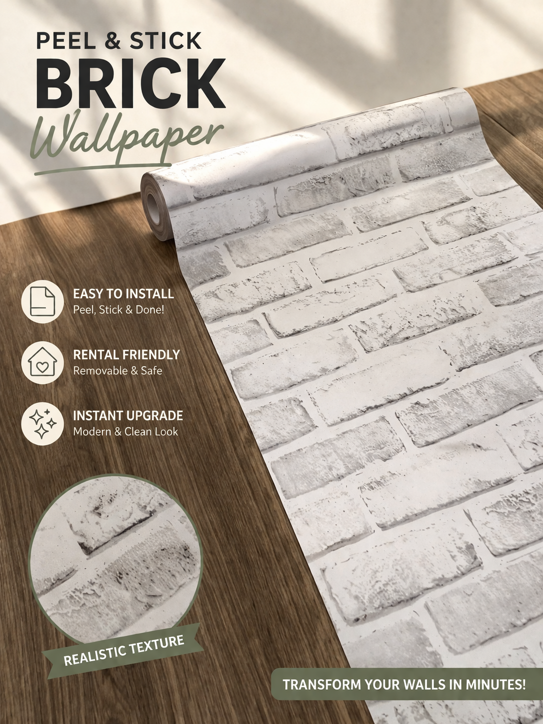 White Brick Wallpaper 10 Metres