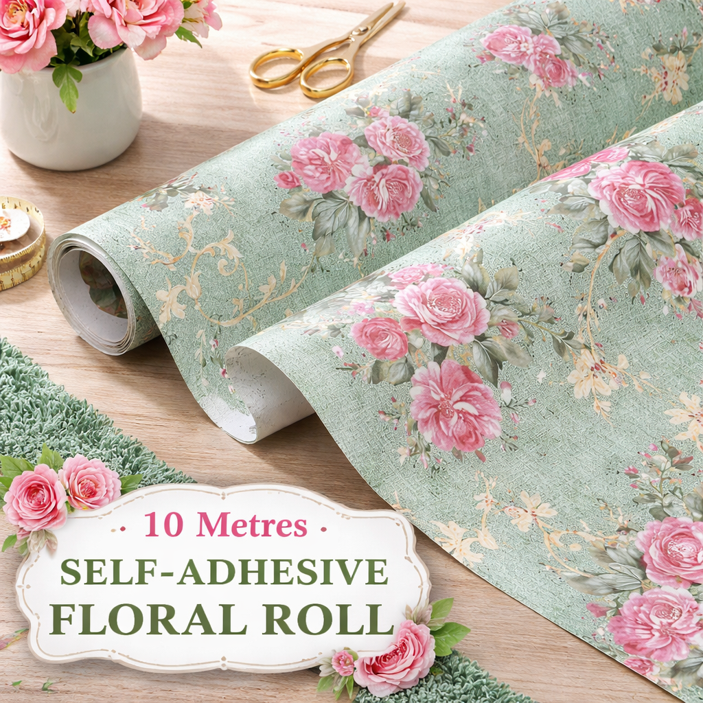 Green / Pink Vintage Floral Effect Wallpaper