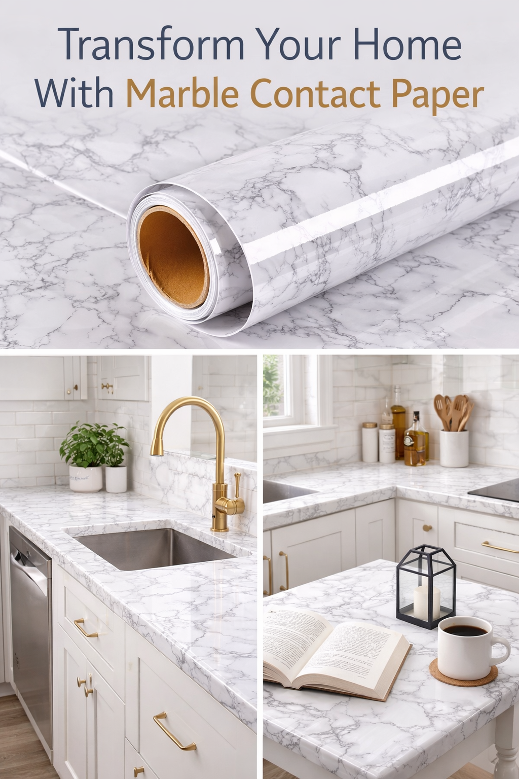White / Grey Gloss Marble Extra LARGE Roll
