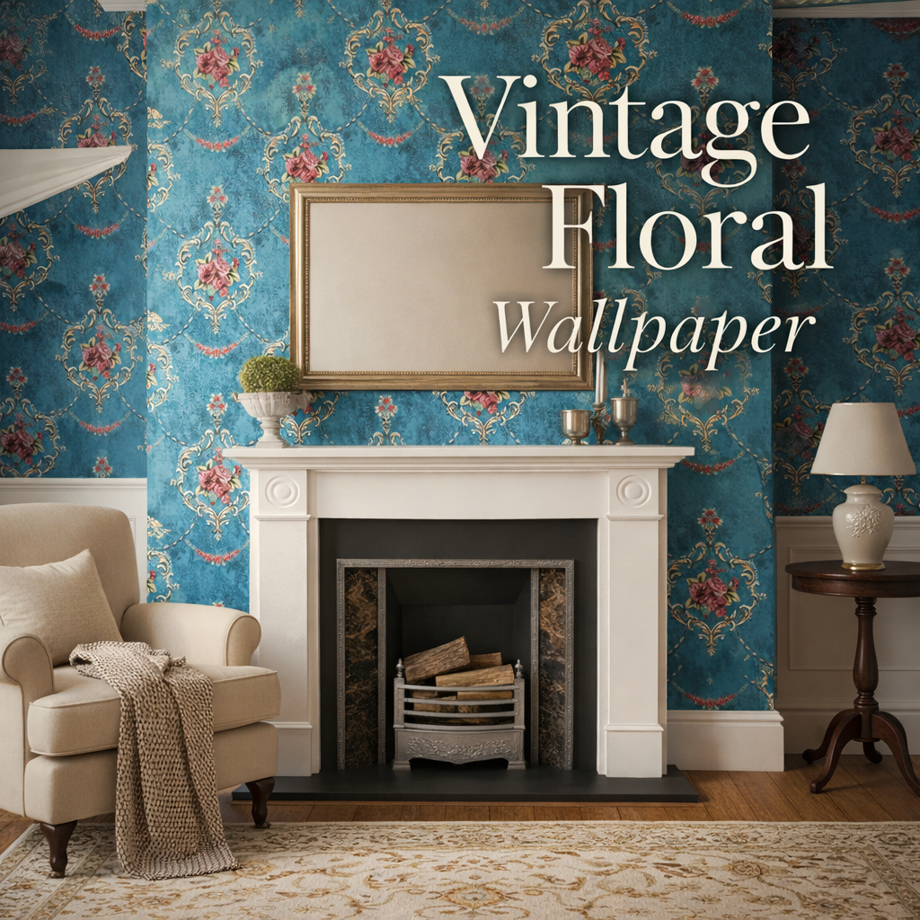 Blue / Pink Floral Wallpaper