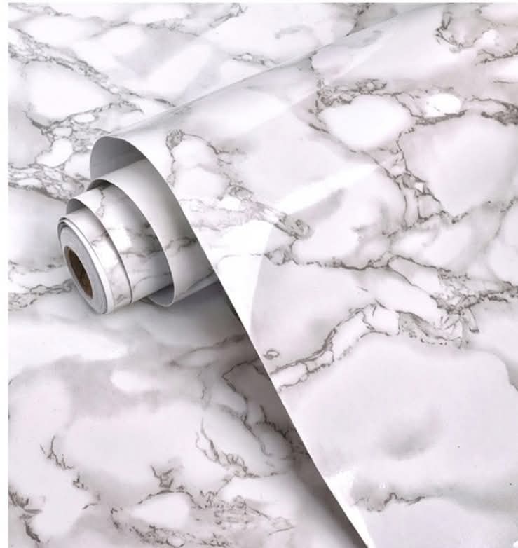 White / Grey Gloss Marble Extra LARGE Roll