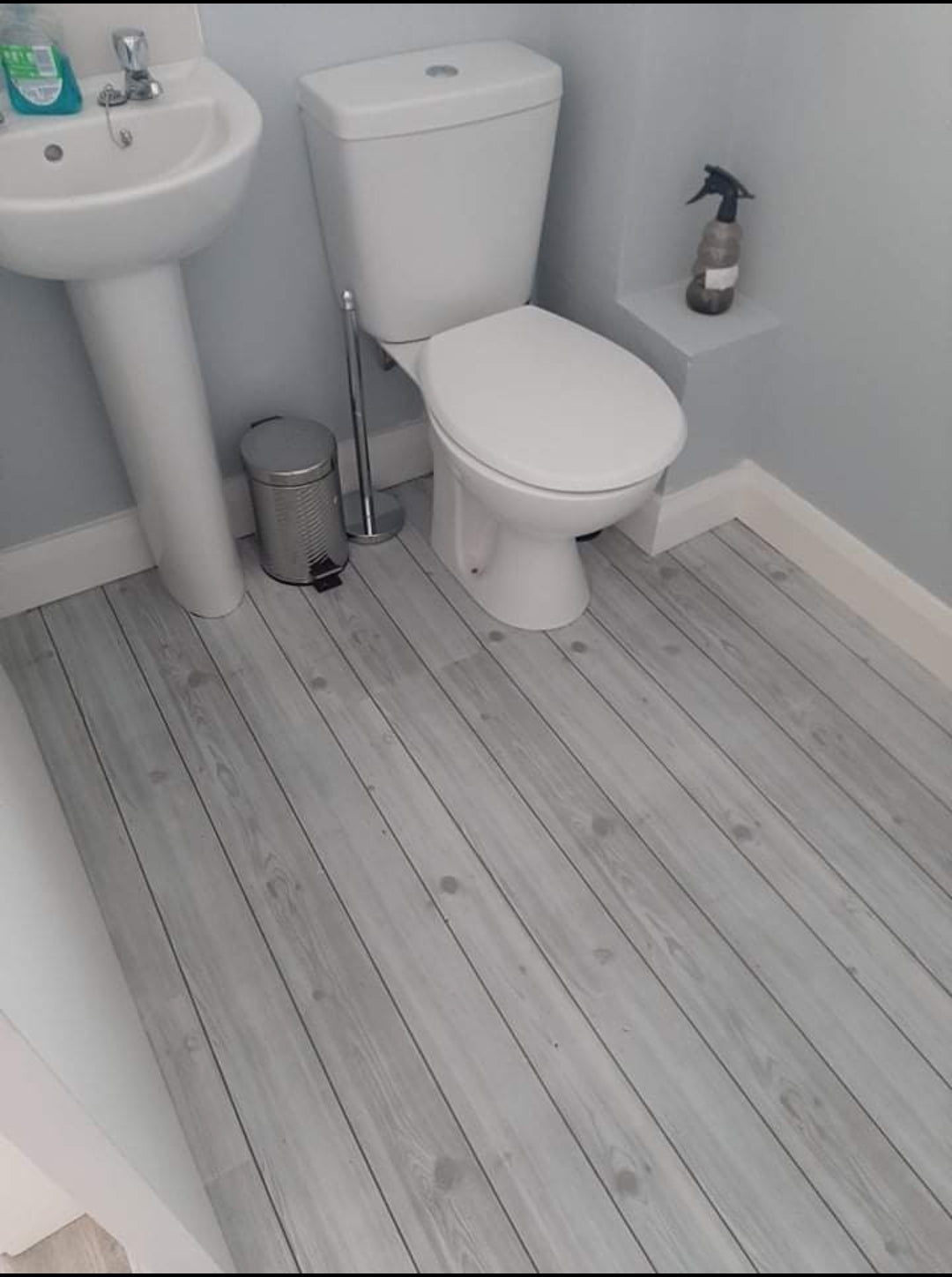Grey Wood Viny Self Adhesive Roll .over Existing floor