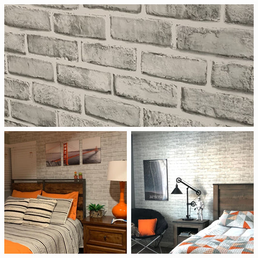 White / Grey Brick Wallpaper Stick on Roll