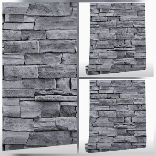 3 x ROLLS  .. Slate Stone / Brick Wallpaper 10 Metre Each