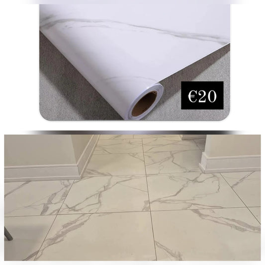 White & Grey Marble Roll Makeover over Existing Tiles