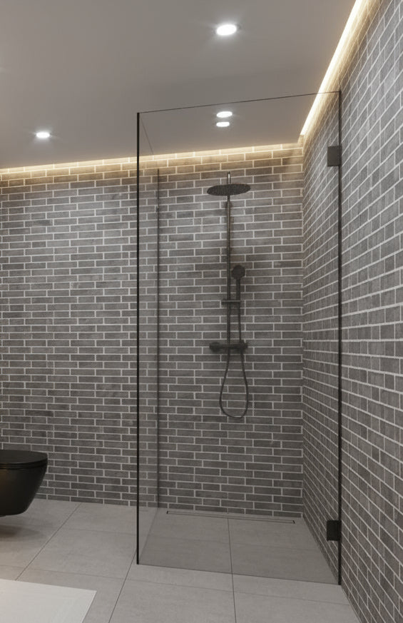 Grey Tile Effect Waterproof Shower Roll