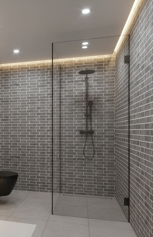 Grey Tile Effect Waterproof Shower Roll