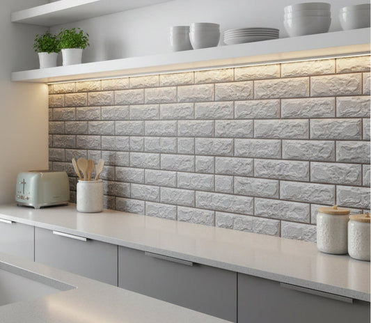 Grey 3D Tile Effect Stick On Backsplash Roll 10 Metres