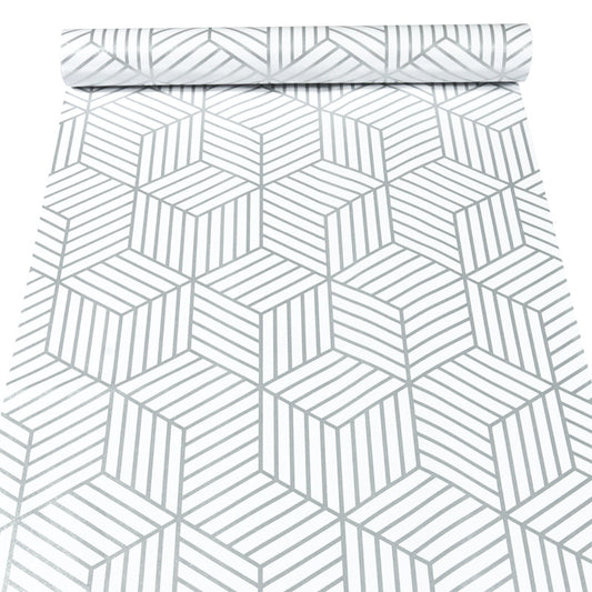 White / Silver Geometric Wallpaper