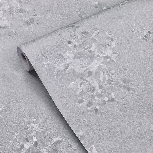 Grey Embossed Floral Wallpaper - Budget Interiors