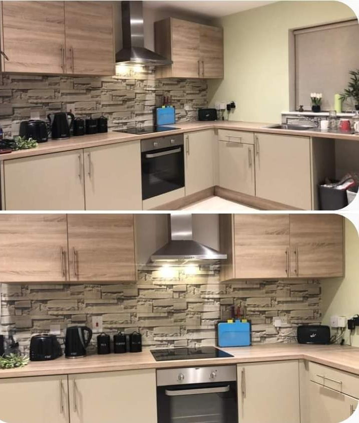 Grey / Cream Stone Effect Backsplash Stick on Roll