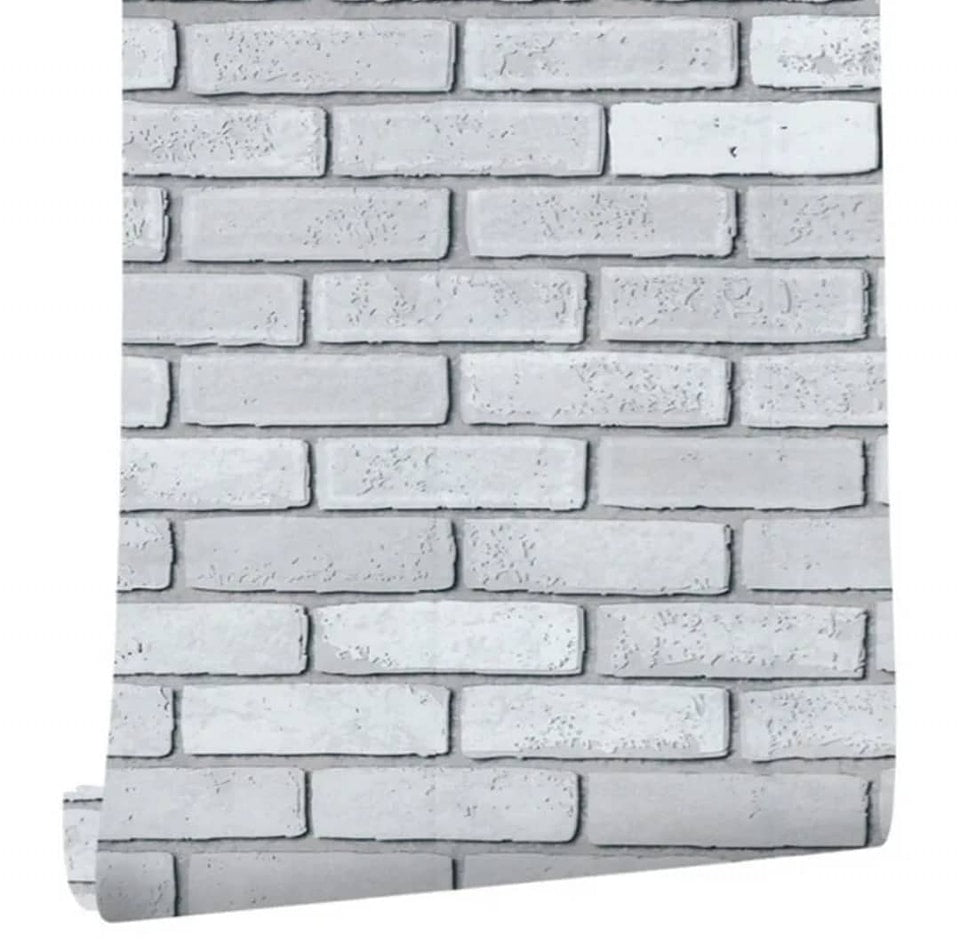 📢White / Grey 3D Brick Effect, Extra LARGE Roll 1000cm