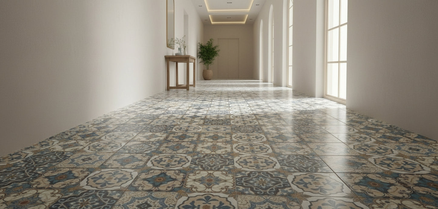 Green & Beige Tile Effect Self-Adhesive Roll