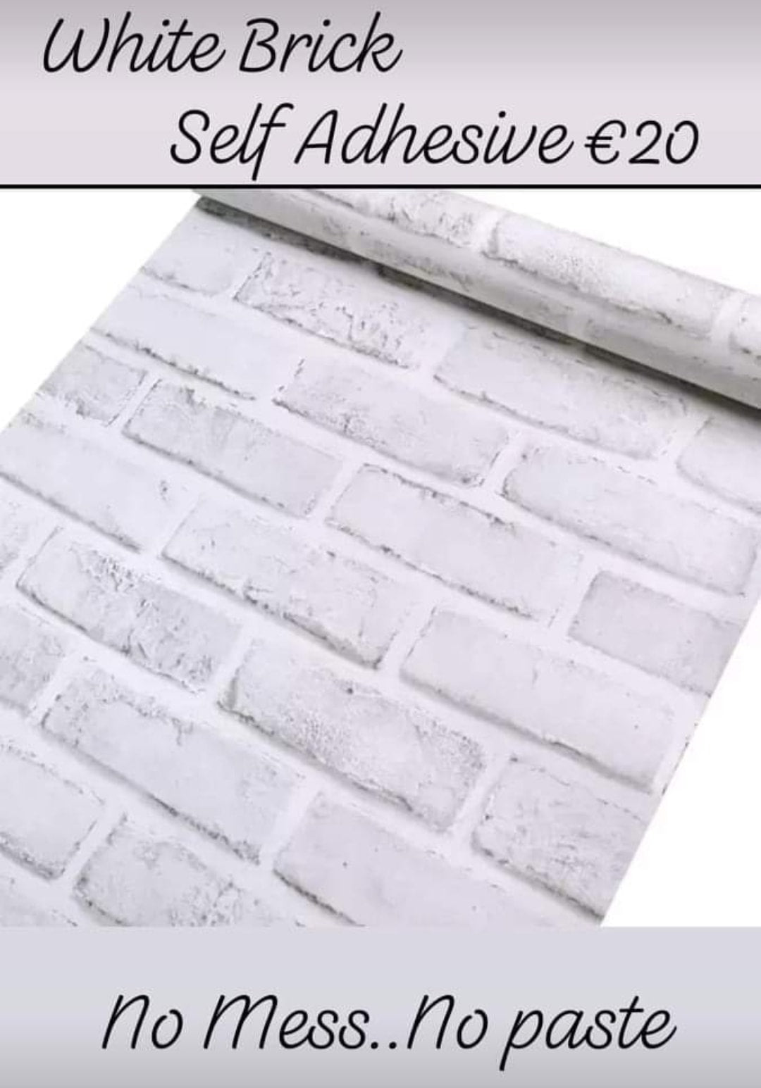 White Brick Wallpaper , Extra Large 10 Metres Roll