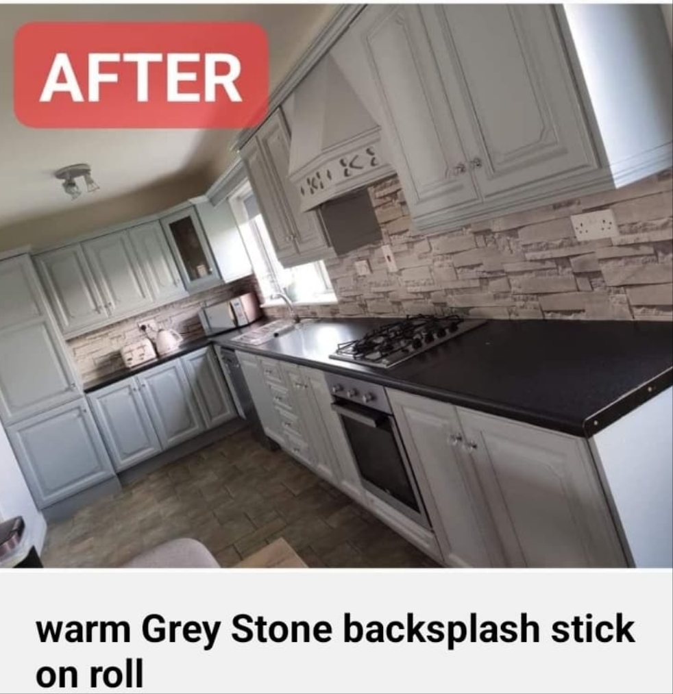 Warm Grey Stone Effect Stick On Backsplash Roll