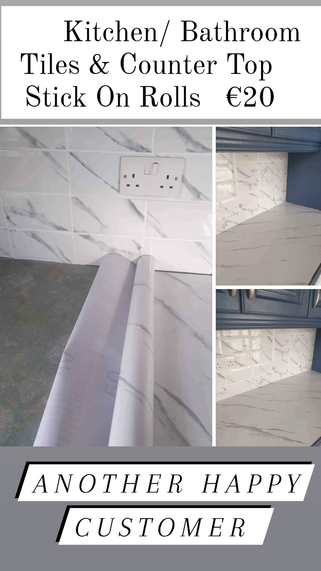 Marble Gloss Roll, Over Can Be Applied Over Existing Tiles & Counters