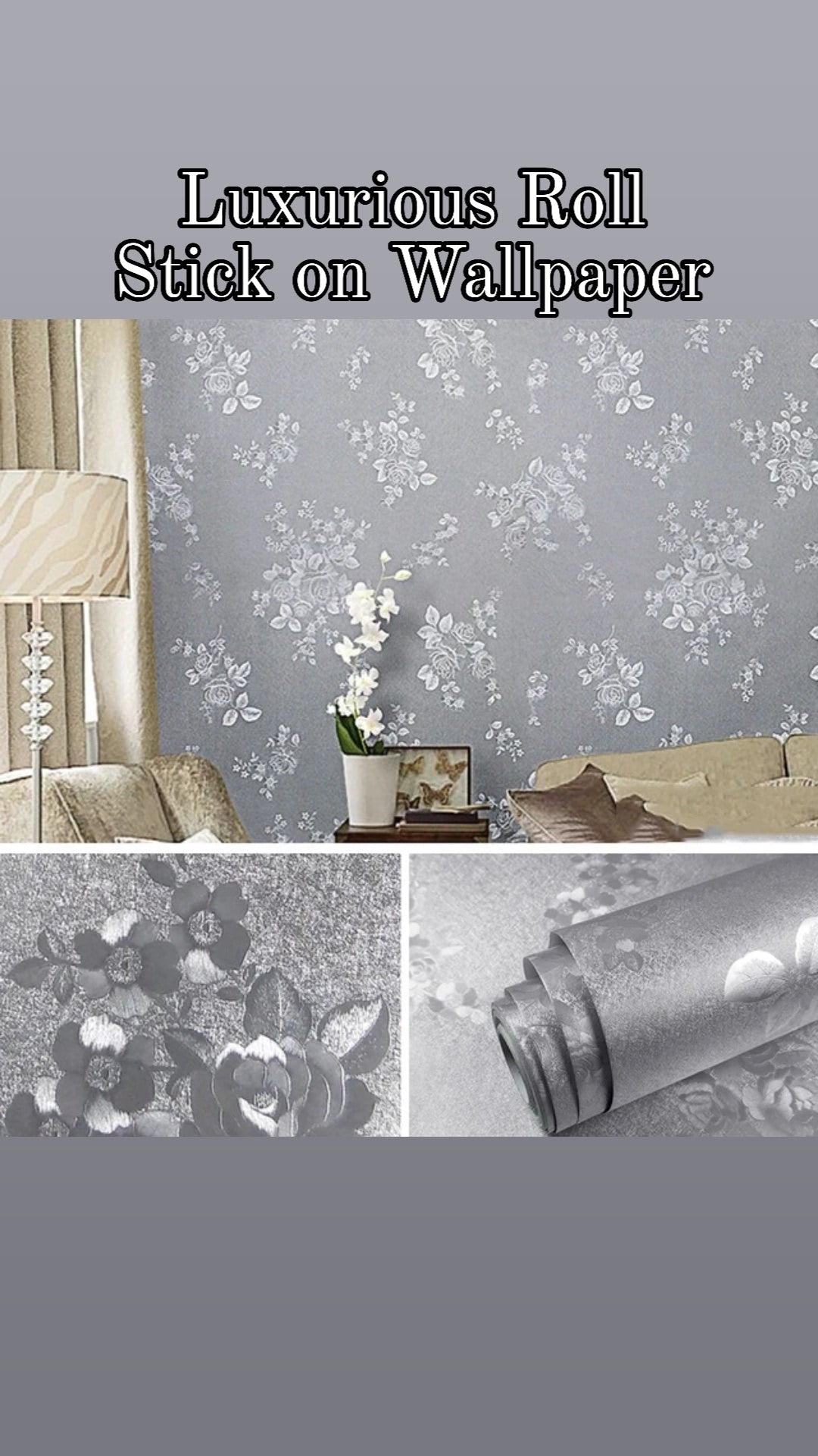 Grey / Silver Luxurious Wallpaper Extra Large 10 Metres