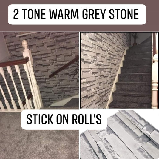 📢 €20 or 5 Rolls €50 Grey / Cream Stone Brick Stick On rolls (Extra Large)