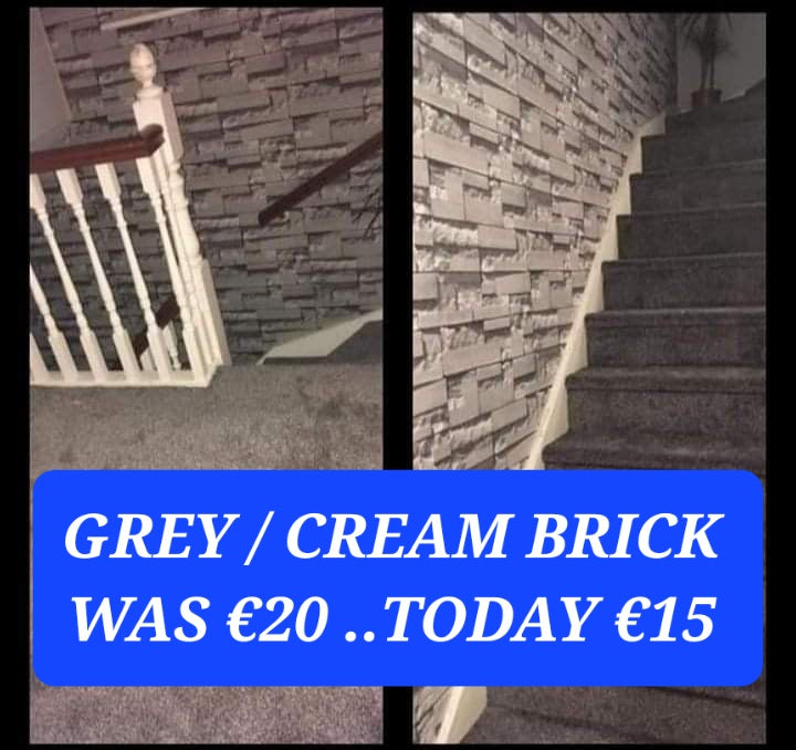 💥 TODAY'S OFFER ...Grey & Cream Brick Wallpaper.  Stick on Rolls .. EXTRA LARGE 1000cm