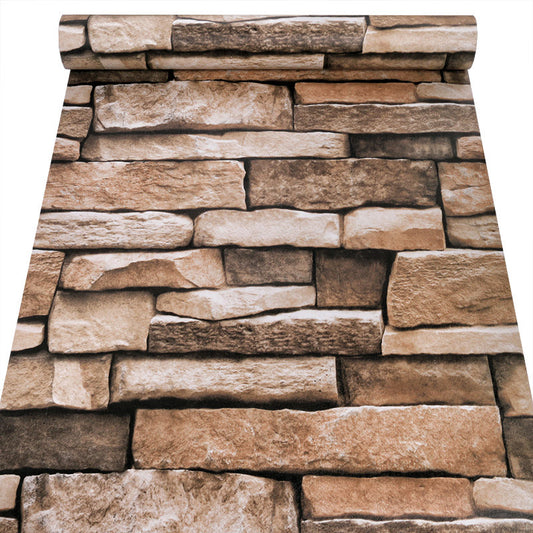 3d Brown & Cream Brick Stone  Wallpaper