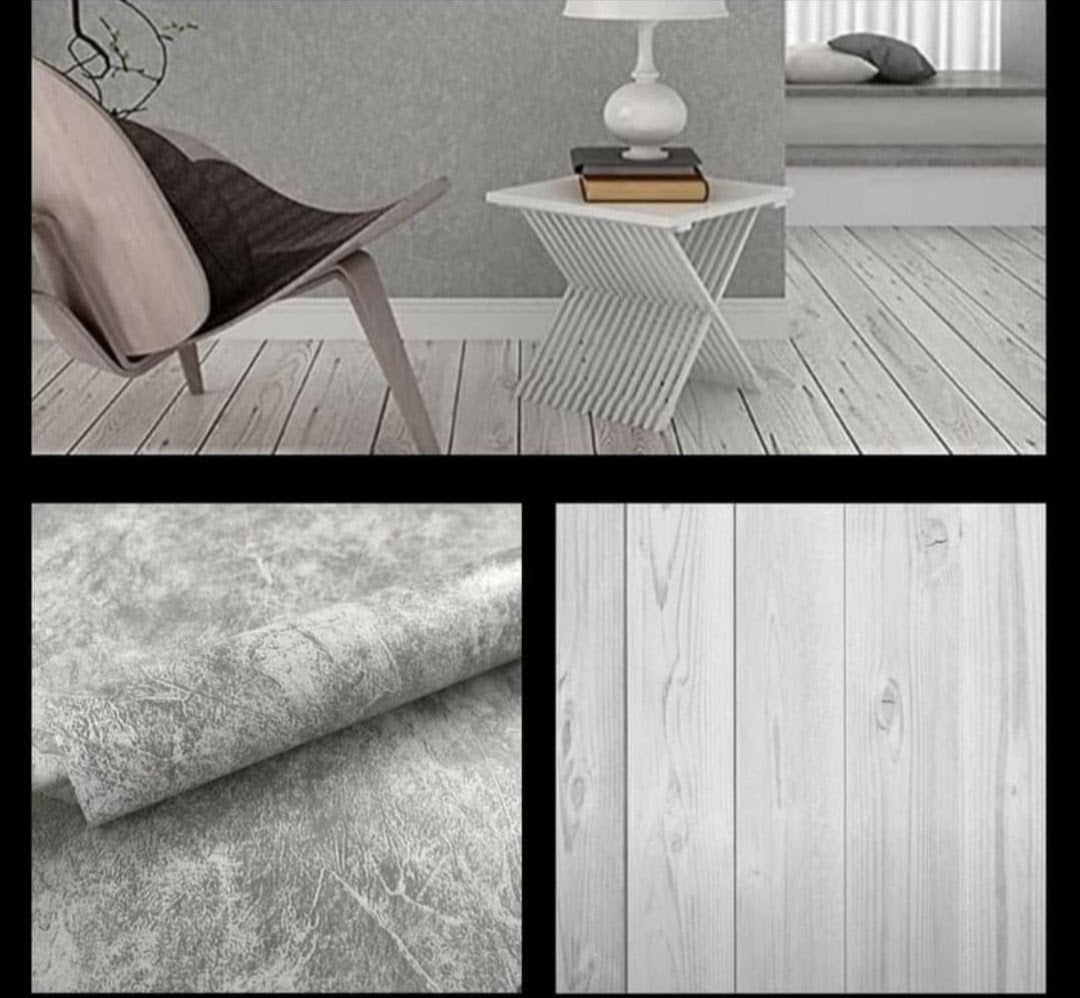 ‼️ TWIN PK Offer ‼️ Grey Wooden Effect Floor Roll & Luxurious Silver Walls