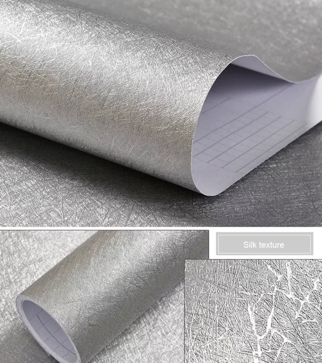 Grey luxurious wallpaper roll from Budget Interiors, 10 meters long, showcasing a textured, elegant wall covering for stylish interiors.