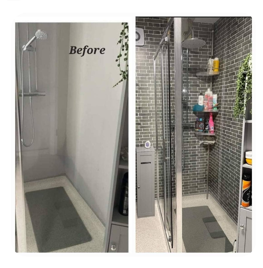 Before & After Grey Tile Shower Makeover