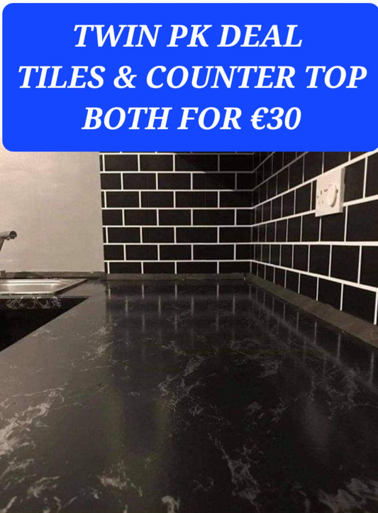 Twin Pk Deal , Black Tiles & Black Marble HEAVY DUTY ROLLS  1000cm EACH