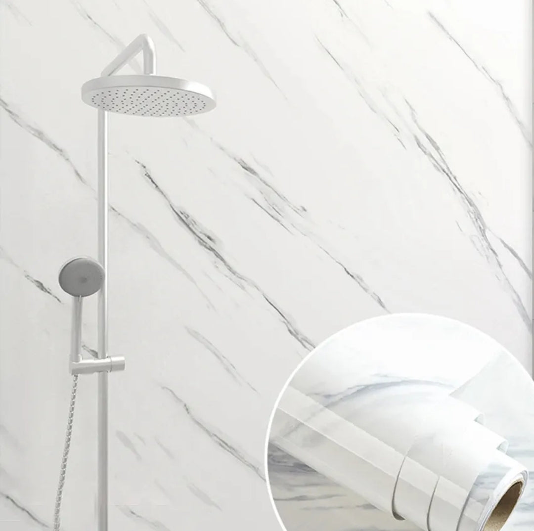 Gloss Marble Self-Adhesive Vinyl Roll  white & grey