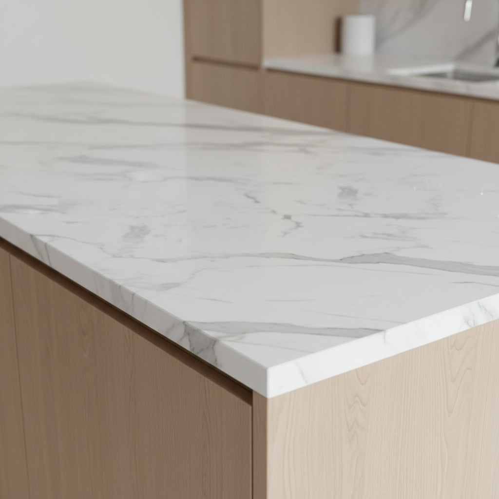 White & Grey Marble  EX - LARGE  Roll Self-Adhesive Countertop Roll - Budget Interiors
