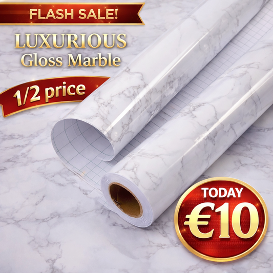 White & Grey Gloss Self-Adhesive Marble