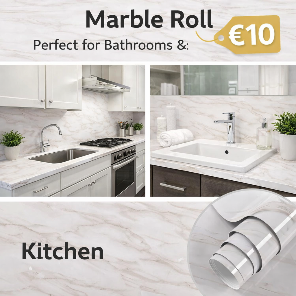 White and grey gloss marble surface with a polished finish, showcasing elegant marble pattern by Budget Interiors.