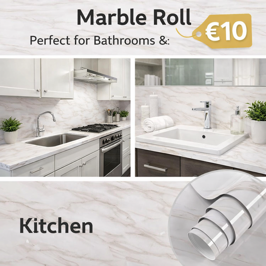 White and grey gloss marble surface with a polished finish, showcasing elegant marble pattern by Budget Interiors.