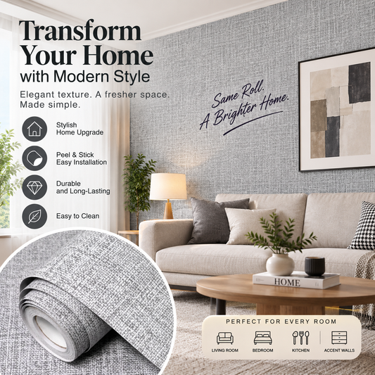 Grey / Cream ( Greige)  Linen Effect Wallpaper