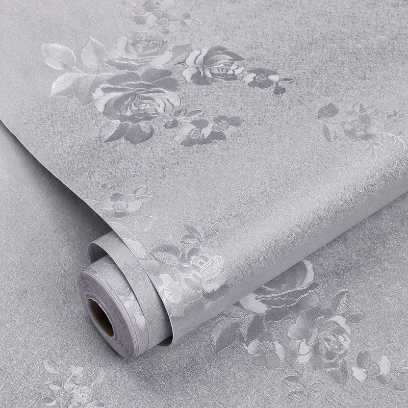 Grey Embossed Floral Wallpaper