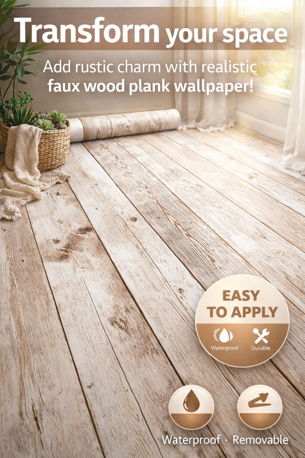 Rustic Wood Self-Adhesive roll
