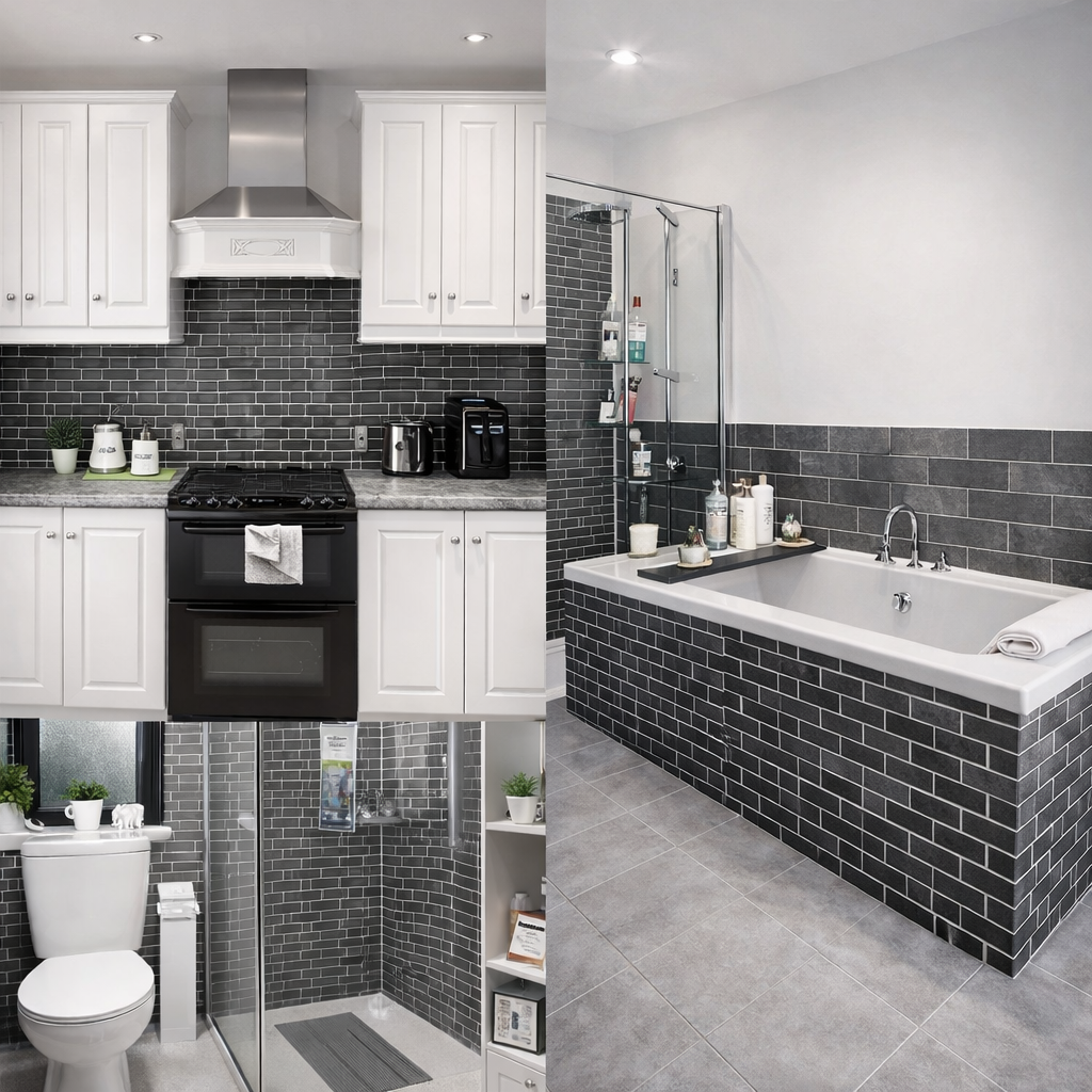 Grey Tile Shower Rolls - Budget Interiors