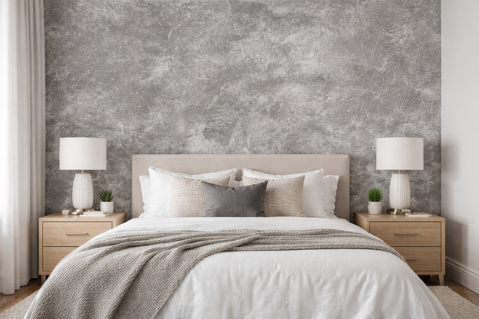Grey marble wallpaper by Budget Interiors, 10 meters long, showing a smooth, elegant marble pattern for interior wall decoration.