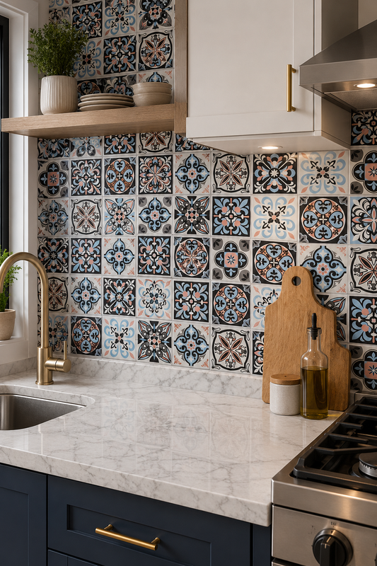 Mediterranean Moroccan-style patterned self-adhesive tile