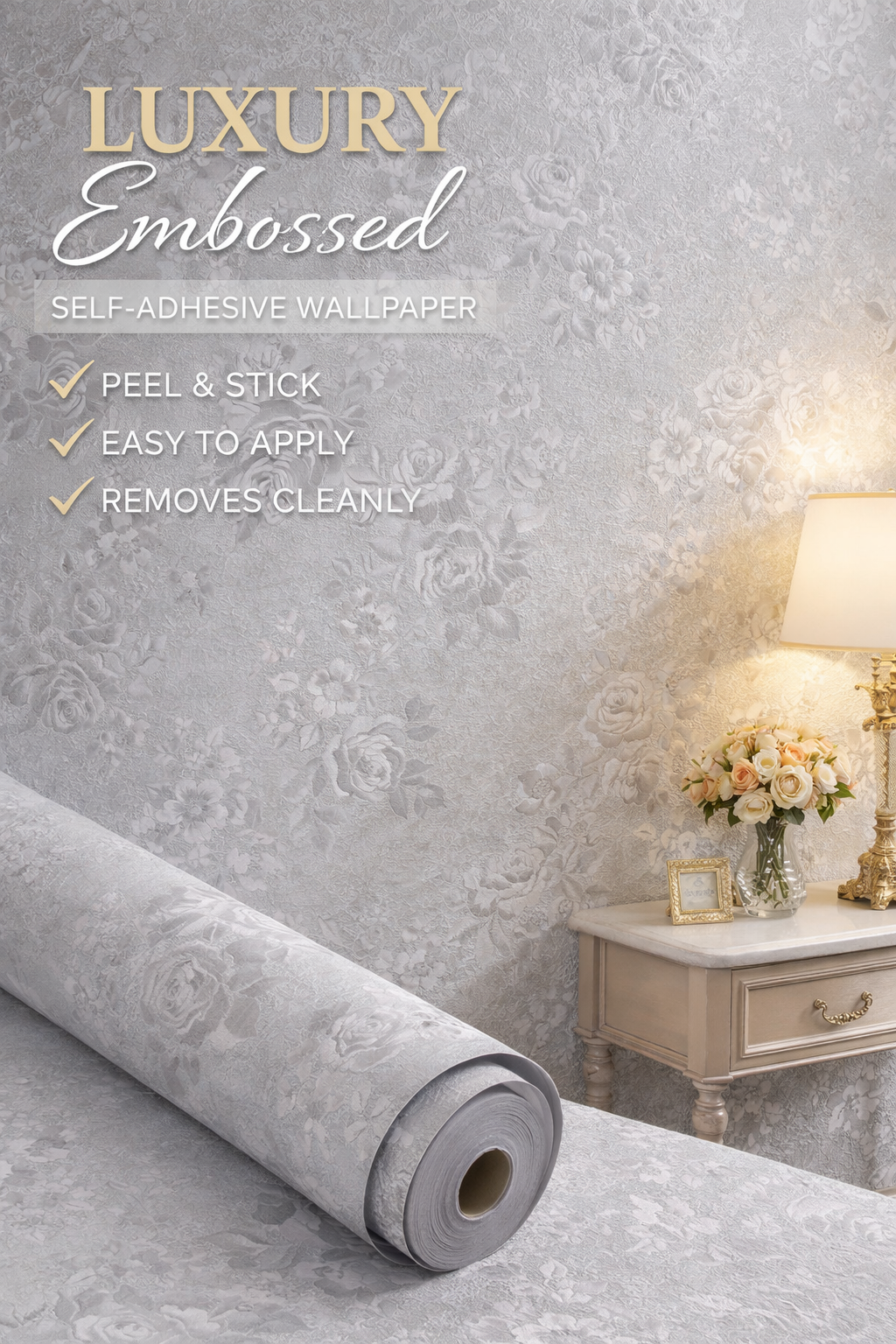 Grey Luxurious Embossed Wallpaper - Budget Interiors