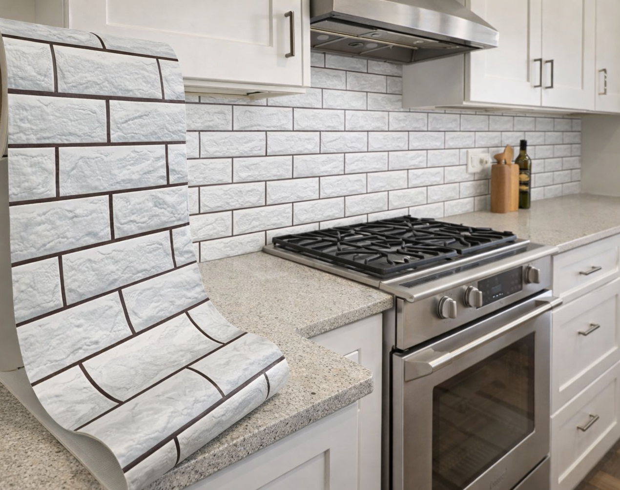 White / Grey 3D Tile Effect Stick On Roll