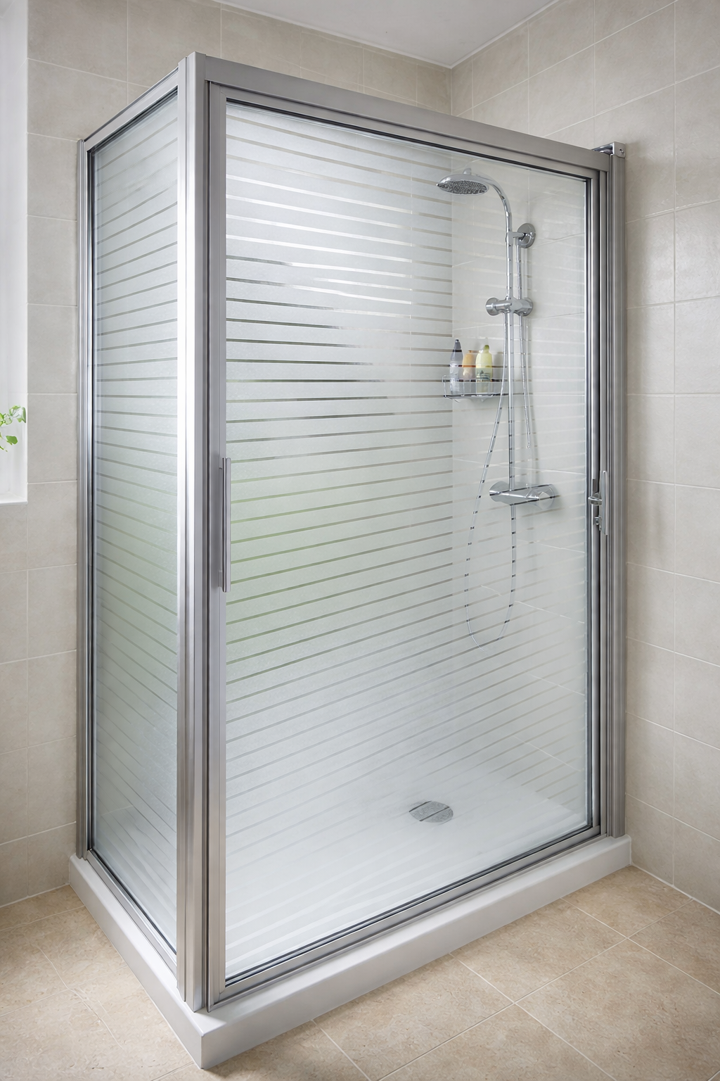 Heat and water resistant shower screen privacy roll by Budget Interiors, shown in a close-up image highlighting its texture and design.