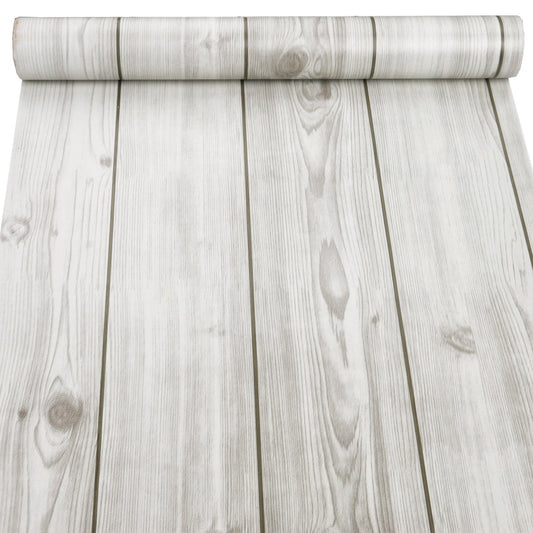 Grey wood panel wallpaper by Budget Interiors featuring a realistic wood grain texture and modern design for interior walls.