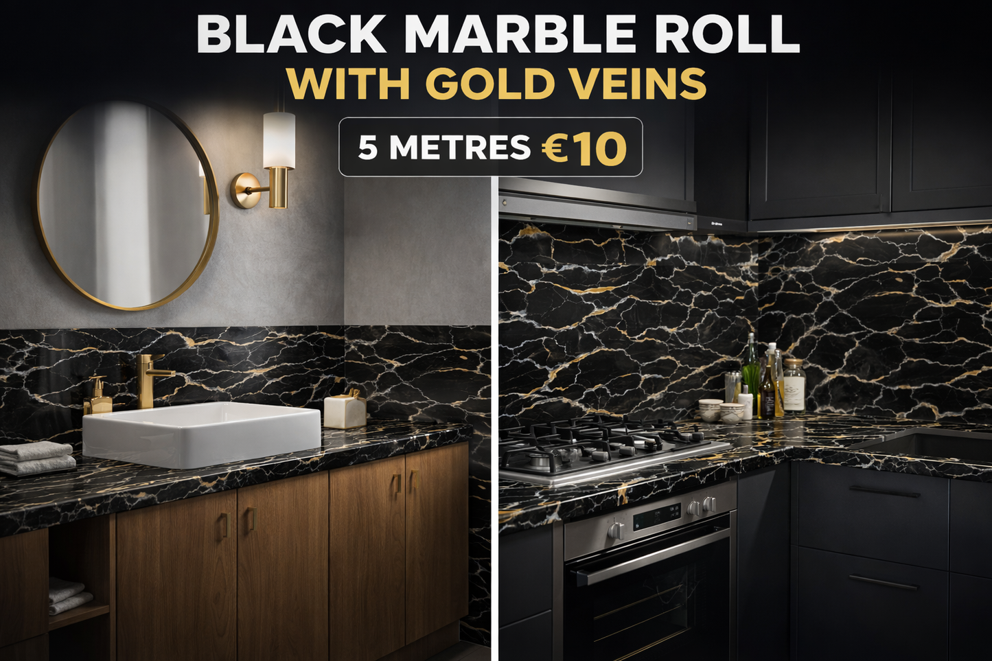 Black & Gold Gloss Marble - Budget Interiors
