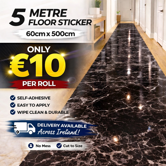 Brown marble floor sticker from Budget Interiors, 5 meters long, showing realistic marble pattern for home or office flooring.