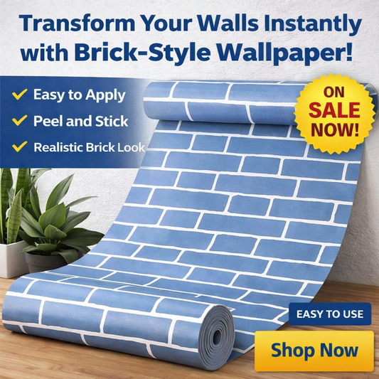 Blue brick wallpaper self-adhesive roll by Budget Interiors, featuring realistic blue brick pattern for easy home decor updates.